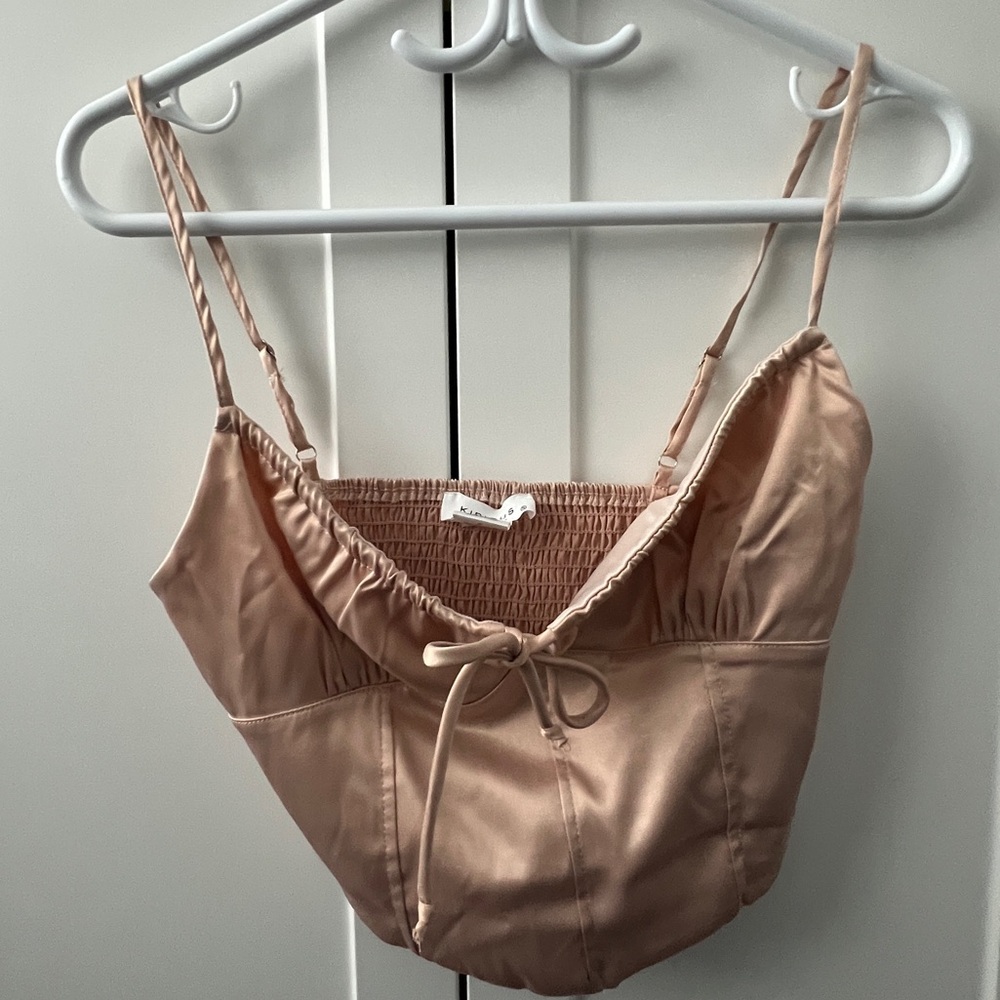Pink silky bustier top